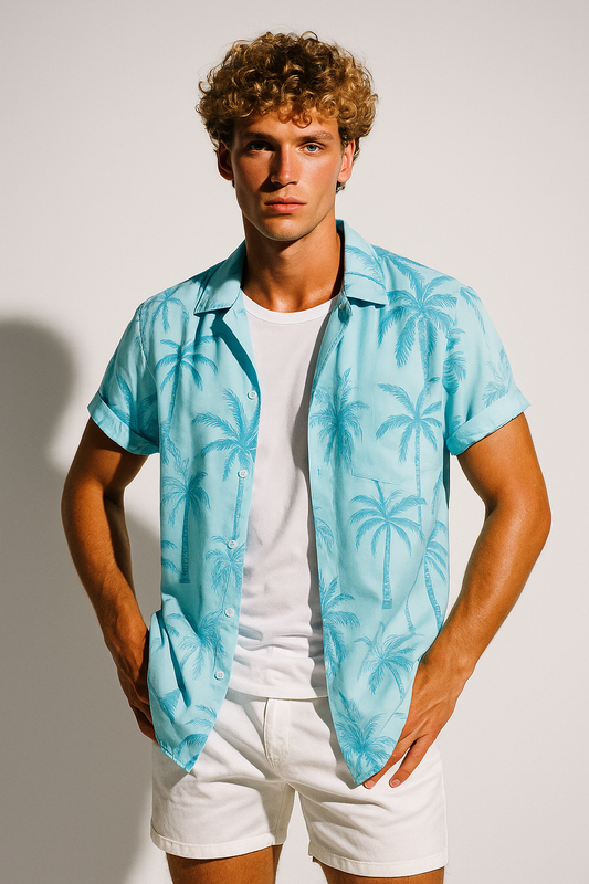 Men’s Printed Palm Shirt Lightweight Casual Short Sleeve 1