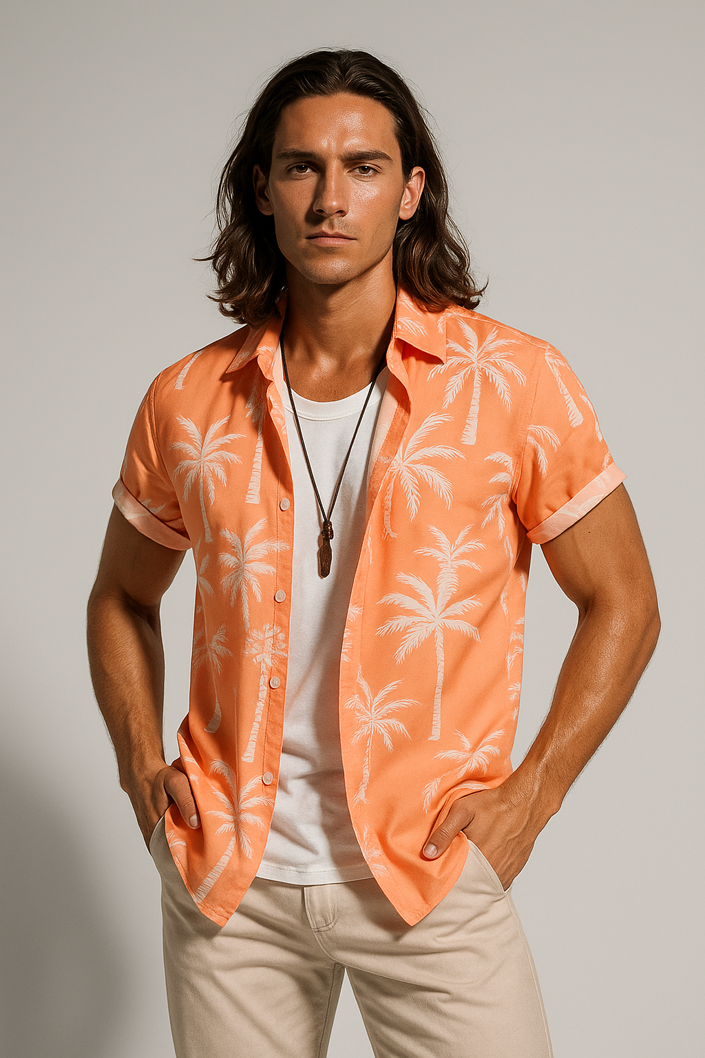 Men’s Printed Palm Shirt Lightweight Casual Short Sleeve 2