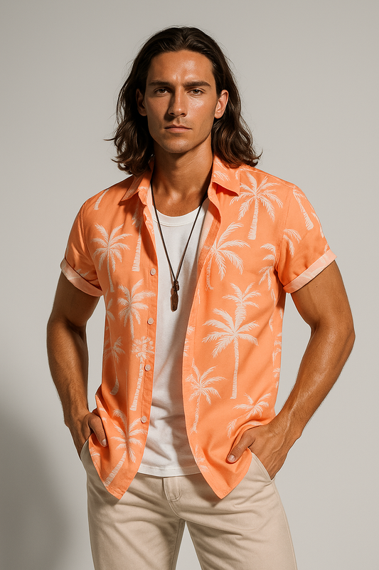 Men’s Printed Palm Shirt Lightweight Casual Short Sleeve 2