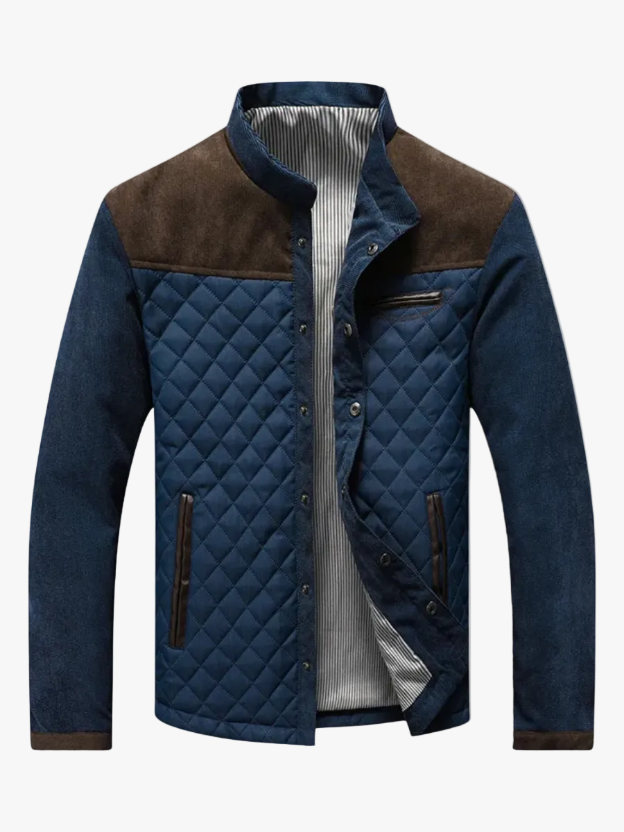 Men's Quilted Outerwear Jacket with Stand Collar and Snap Front 1