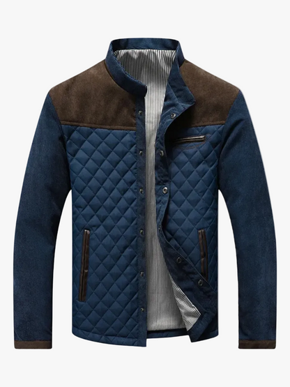 Men's Quilted Outerwear Jacket with Stand Collar and Snap Front 1