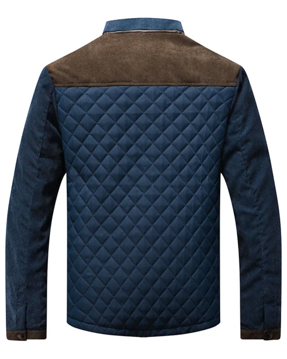 Men's Quilted Outerwear Jacket with Stand Collar and Snap Front 3