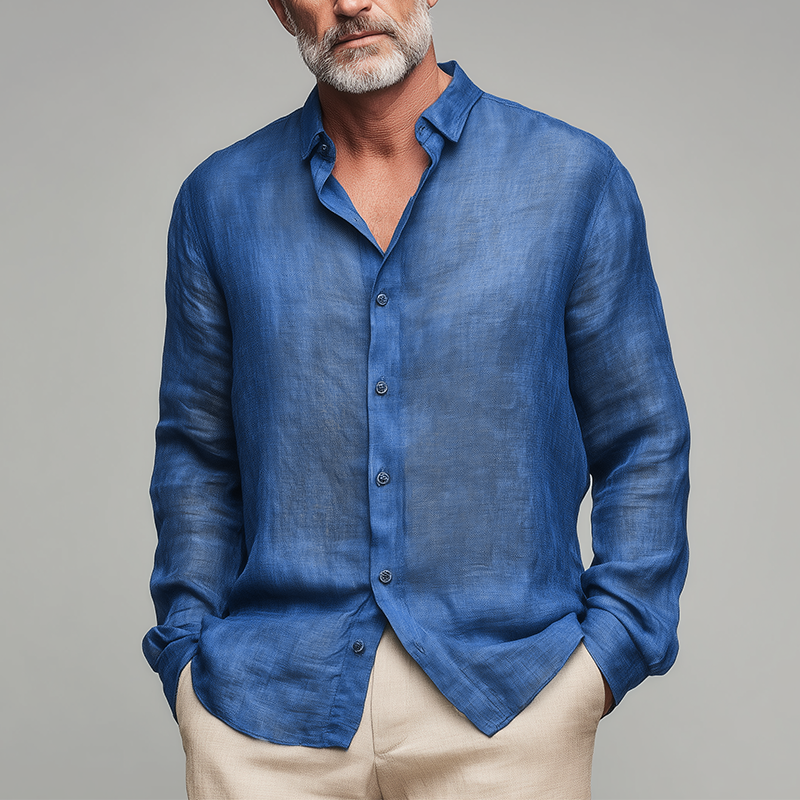 Men's Relaxed Long-Sleeve Shirt with Lapel Collar 0