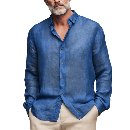 Men's Relaxed Long-Sleeve Shirt with Lapel Collar 1