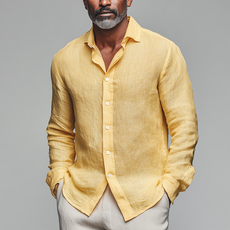 Men's Relaxed Long-Sleeve Shirt with Lapel Collar 4