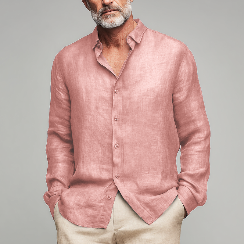 Men's Relaxed Long-Sleeve Shirt with Lapel Collar 8