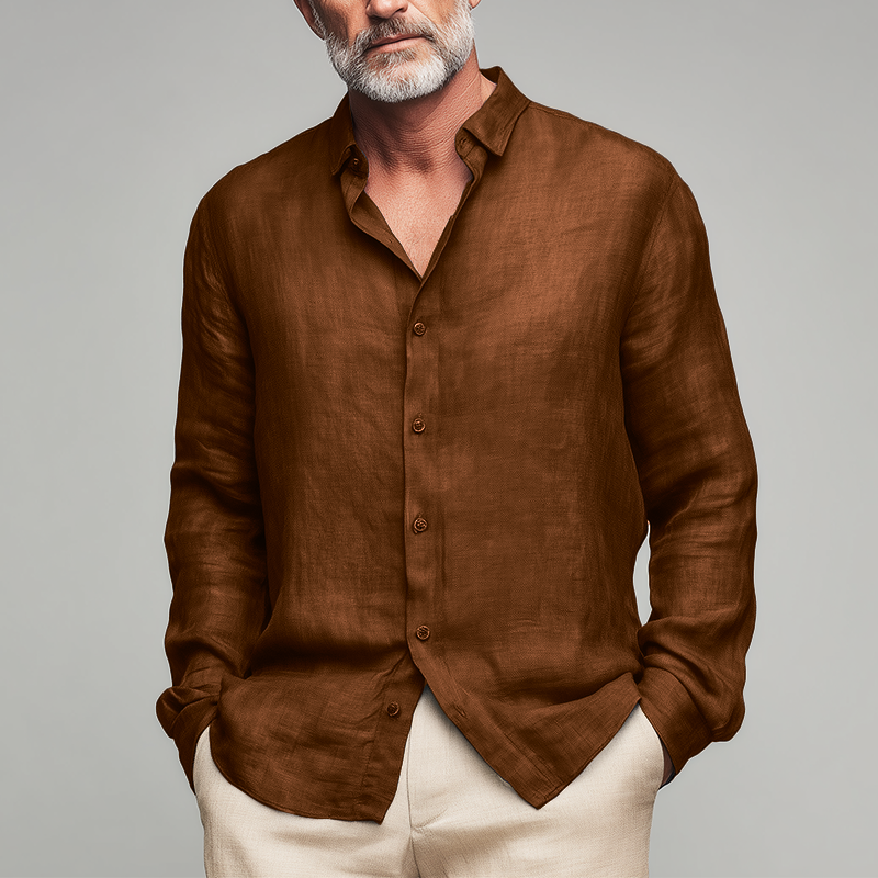 Men's Relaxed Long-Sleeve Shirt with Lapel Collar 9