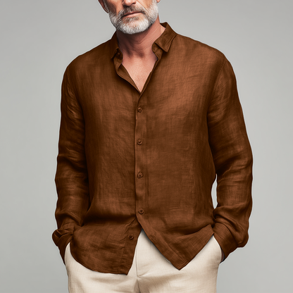 Men's Relaxed Long-Sleeve Shirt with Lapel Collar 9