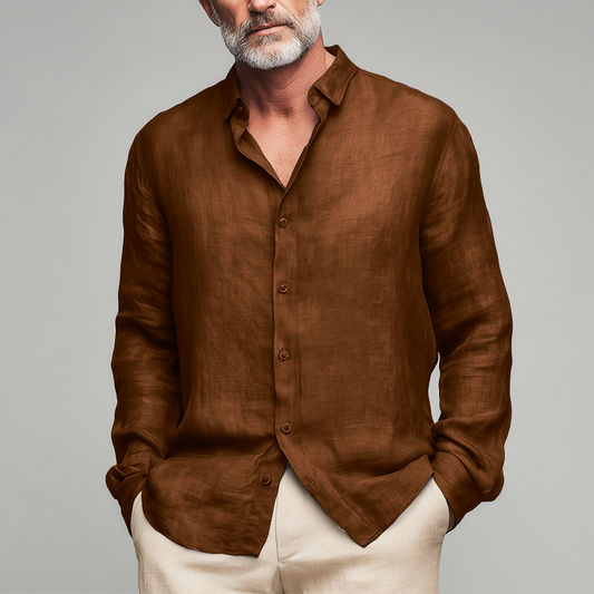 Men's Relaxed Long-Sleeve Shirt with Lapel Collar 9
