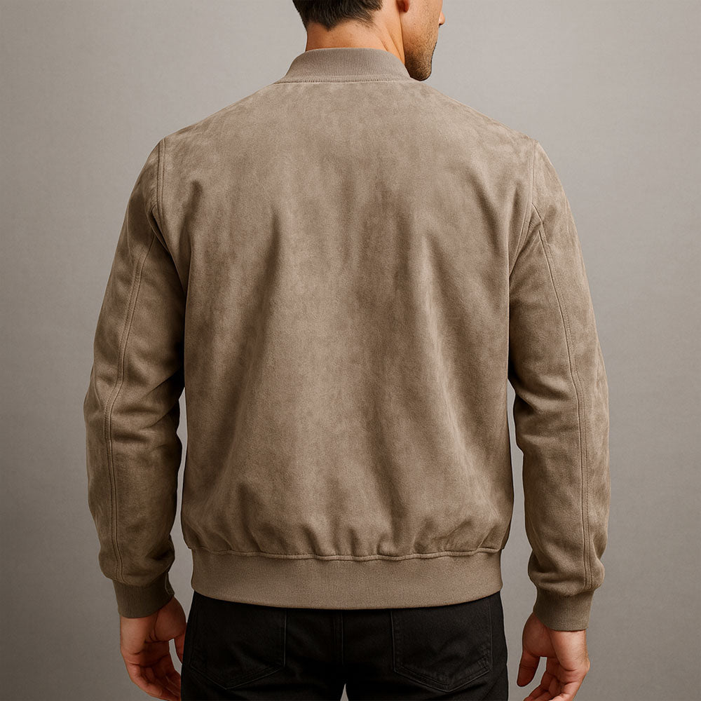 Men's Suede Bomber Jacket with Zip Front and Rib Trim 5
