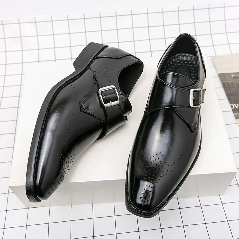 Men's Synthetic Dress Shoes with Monk Strap and Perforated Toe 1
