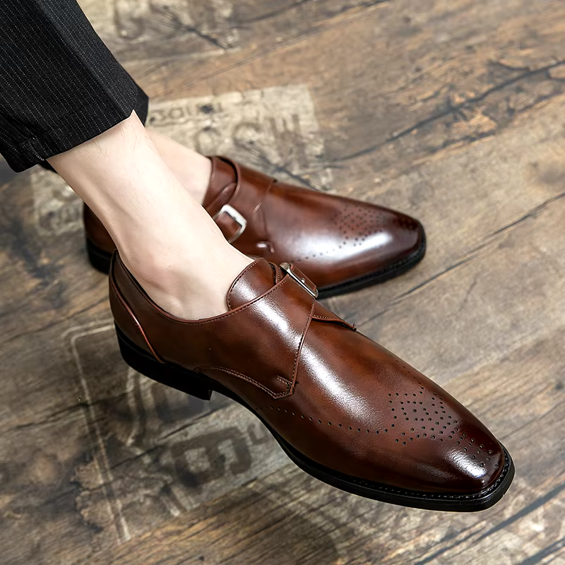 Men's Synthetic Dress Shoes with Monk Strap and Perforated Toe 2