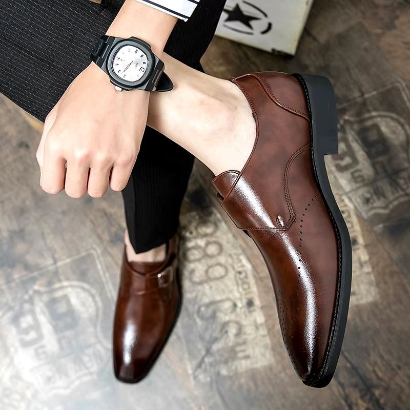 Men's Synthetic Dress Shoes with Monk Strap and Perforated Toe 4