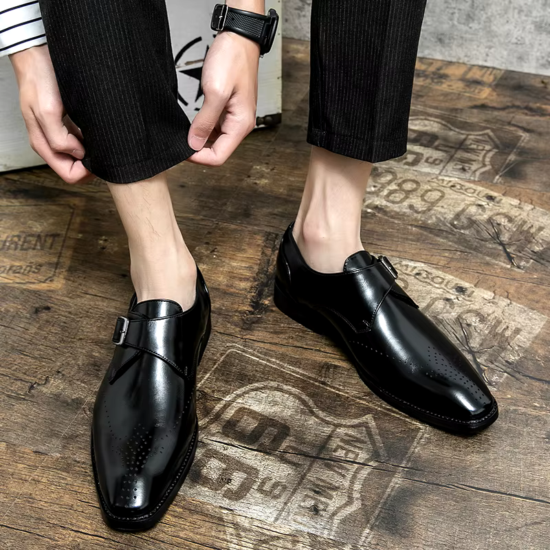 Men's Synthetic Dress Shoes with Monk Strap and Perforated Toe 5