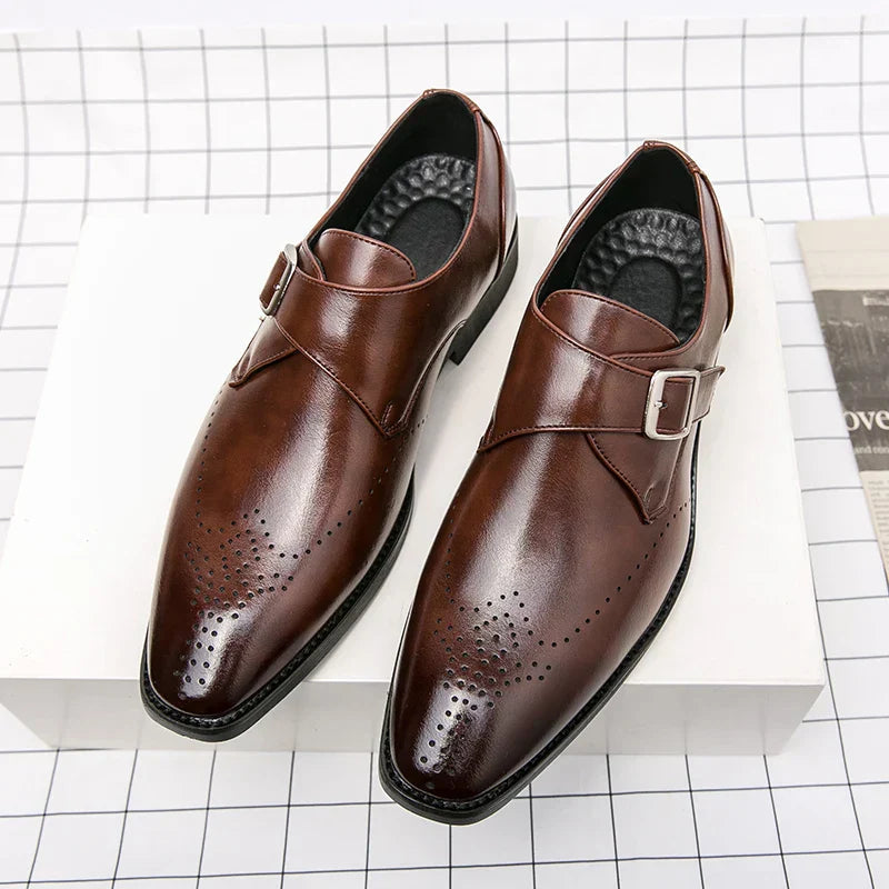 Men's Synthetic Dress Shoes with Monk Strap and Perforated Toe 6