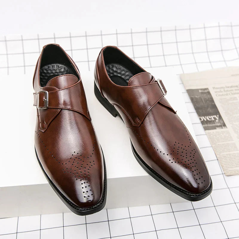 Men's Synthetic Dress Shoes with Monk Strap and Perforated Toe 7