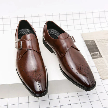 Men's Synthetic Dress Shoes with Monk Strap and Perforated Toe 7