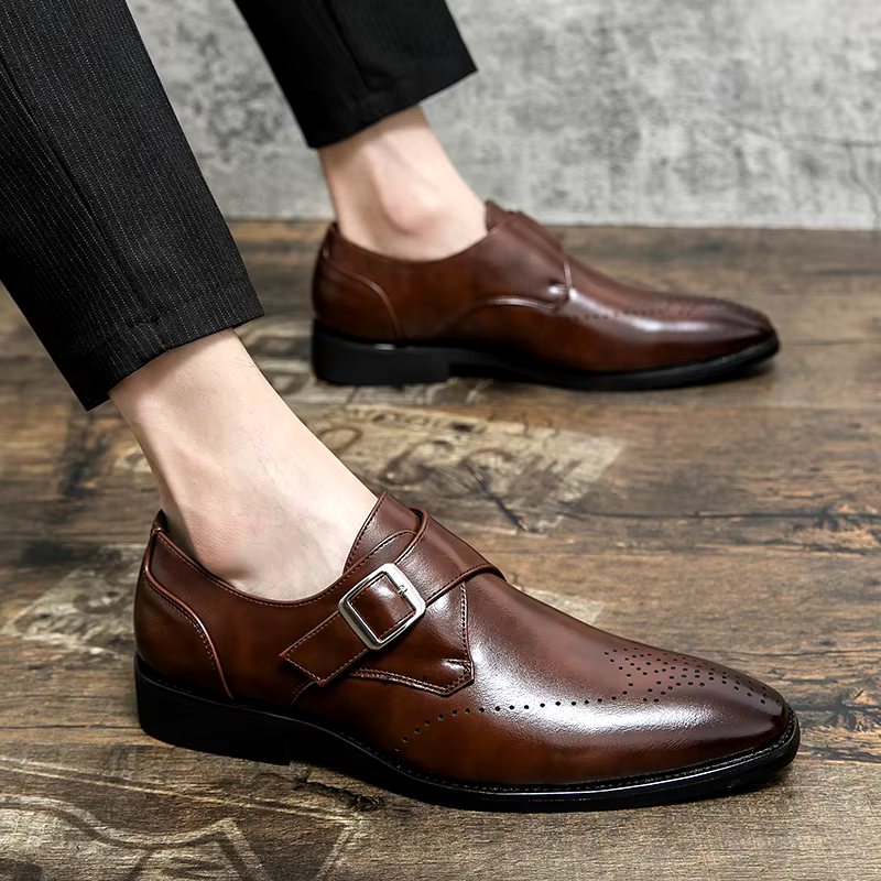 Men's Synthetic Dress Shoes with Monk Strap and Perforated Toe 8