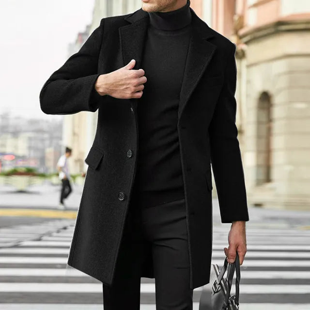 Men's Tailored Overcoat with Notch Lapel – Refined Single-Breasted Design
