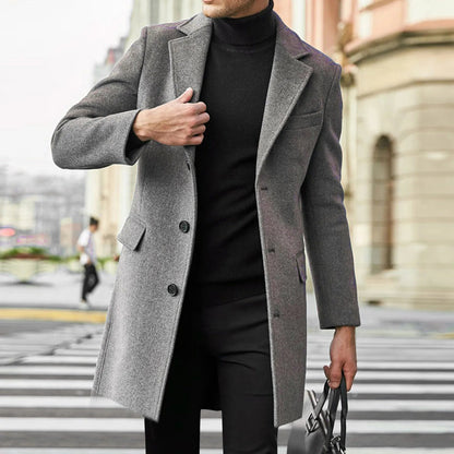 Men's Tailored Overcoat with Notch Lapel – Refined Single-Breasted Design