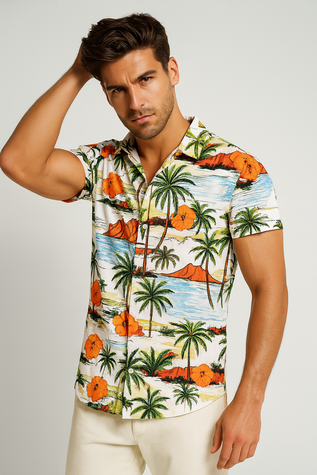 Men’s Tropical Button-Up Shirt Bold Holiday Hawaiian Pattern 0