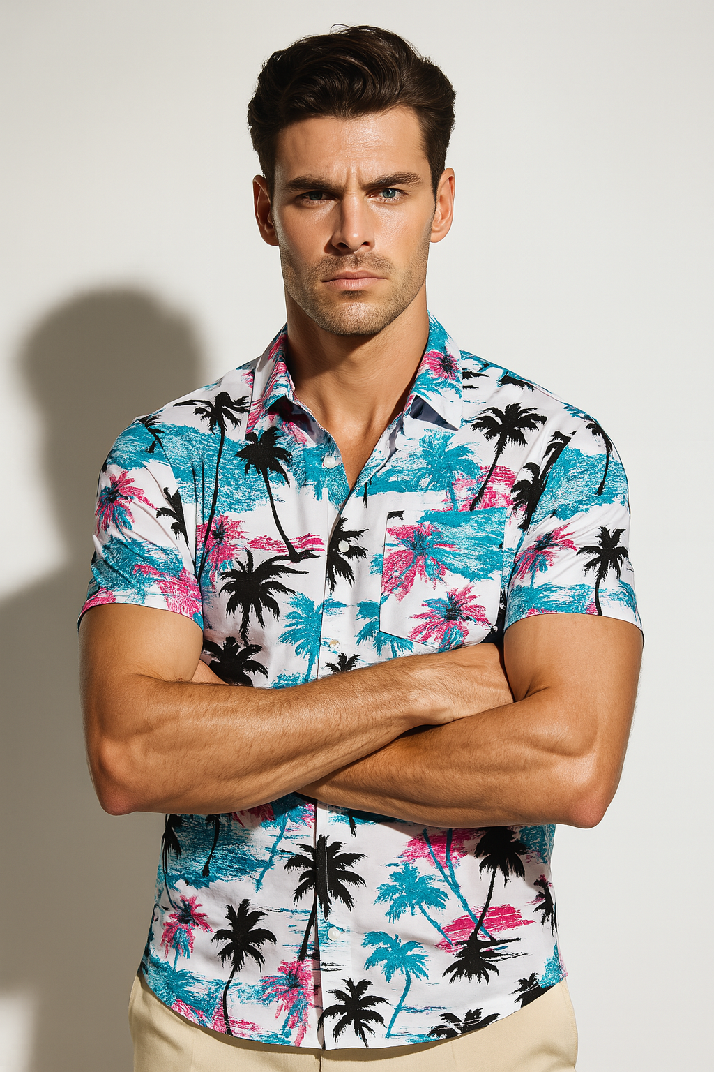 Men’s Tropical Button-Up Shirt Bold Holiday Hawaiian Pattern 1