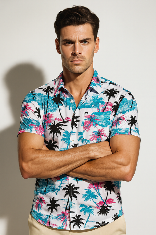 Men’s Tropical Button-Up Shirt Bold Holiday Hawaiian Pattern 1