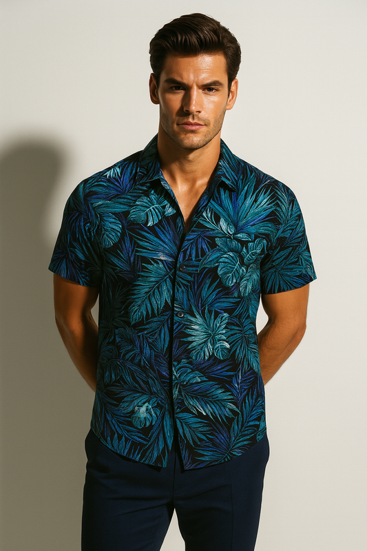 Men’s Tropical Button-Up Shirt Bold Holiday Hawaiian Pattern 2