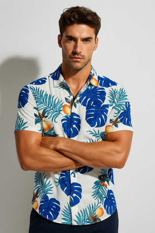 Men’s Tropical Button-Up Shirt Bold Holiday Hawaiian Pattern 3