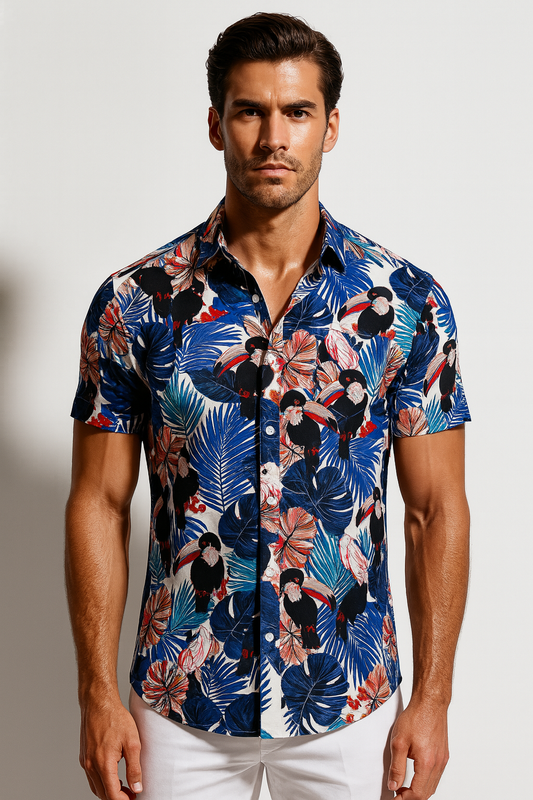 Men’s Tropical Button-Up Shirt Bold Holiday Hawaiian Pattern 4