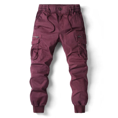 Men's Twill Cargo Jogger Pants with Zip Pockets and Drawstring Waist 0