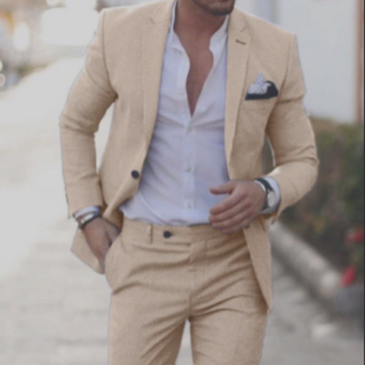 Men's Two-Piece Woven Suit with Notch Lapels and Pocket Square 0