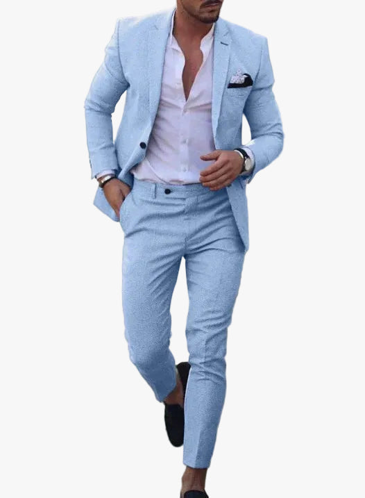 Men's Two-Piece Woven Suit with Notch Lapels and Pocket Square 1