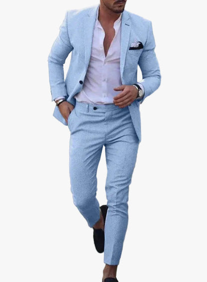 Men's Two-Piece Woven Suit with Notch Lapels and Pocket Square 1