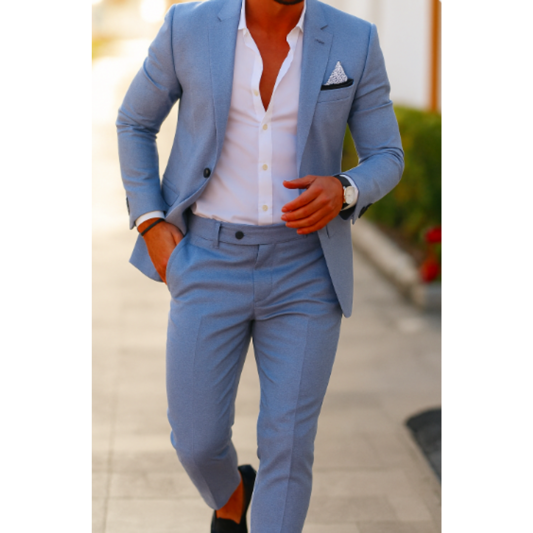 Men's Two-Piece Woven Suit with Notch Lapels and Pocket Square 10