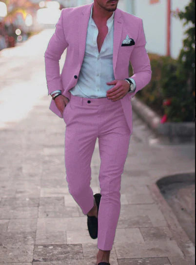 Men's Two-Piece Woven Suit with Notch Lapels and Pocket Square 4