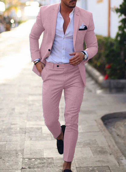 Men's Two-Piece Woven Suit with Notch Lapels and Pocket Square 6