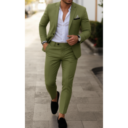 Men's Two-Piece Woven Suit with Notch Lapels and Pocket Square 9