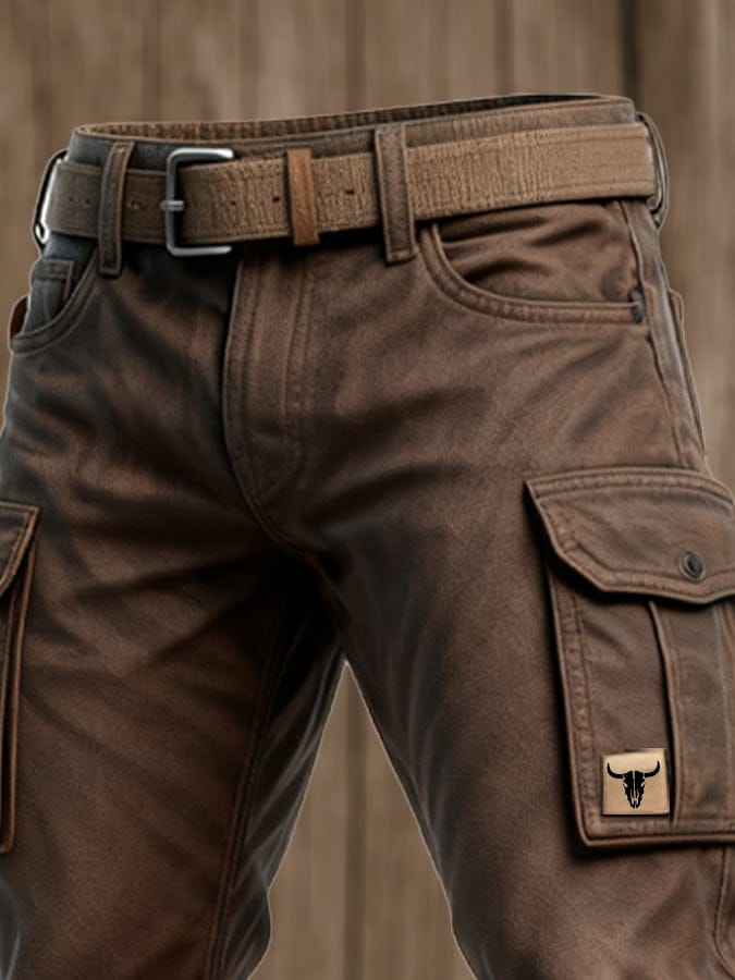 Men's Utility Woven Cargo Pants with Belt and Flap Pockets 4