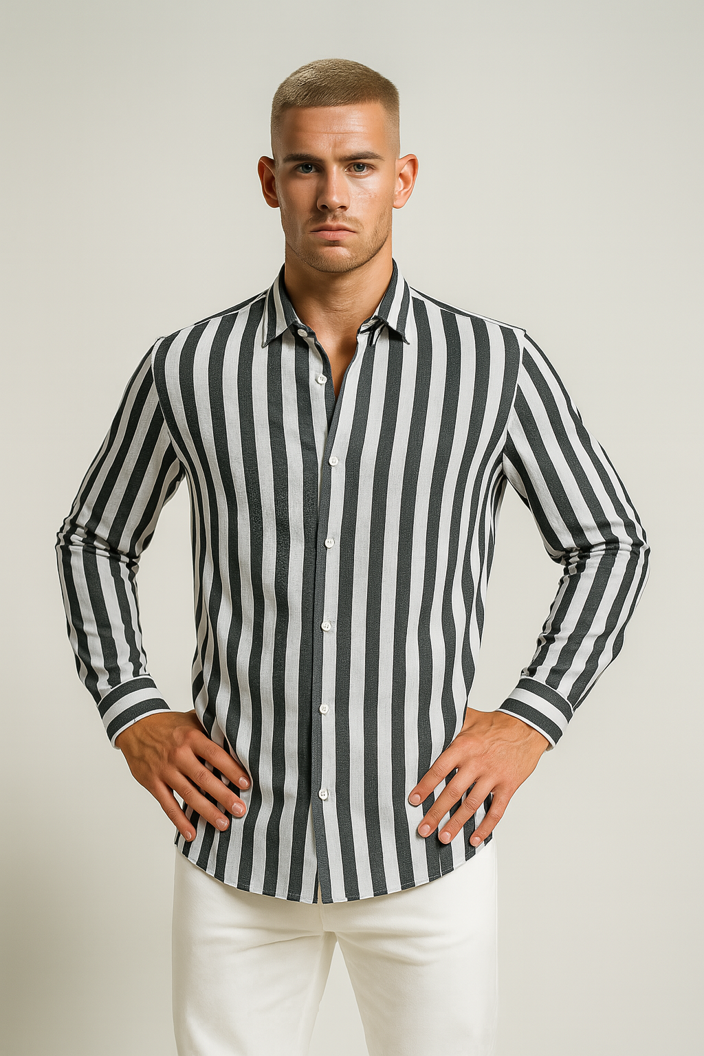 Men’s Vertical Stripe Button-Down Shirt 0