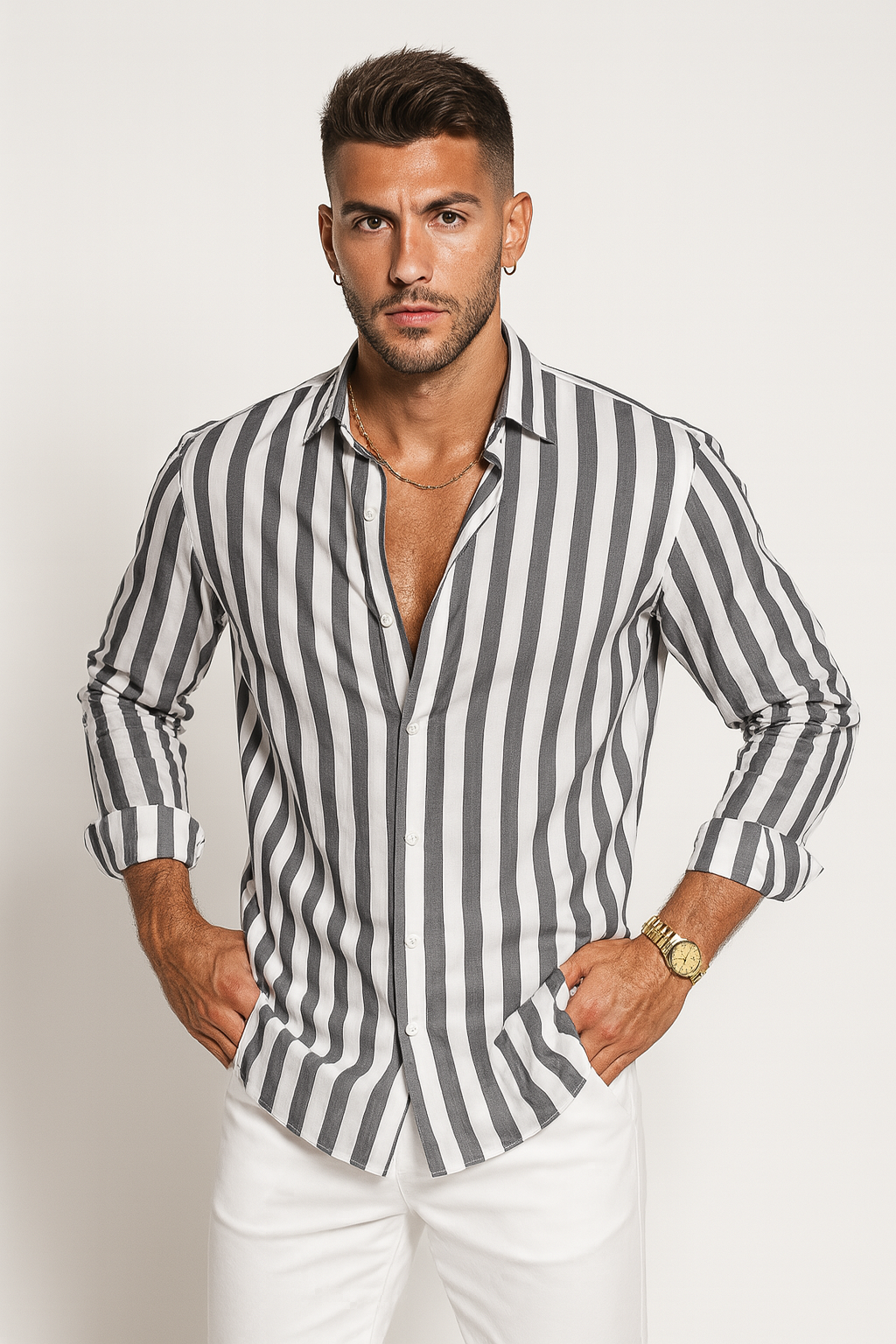 Men’s Vertical Stripe Button-Down Shirt 1