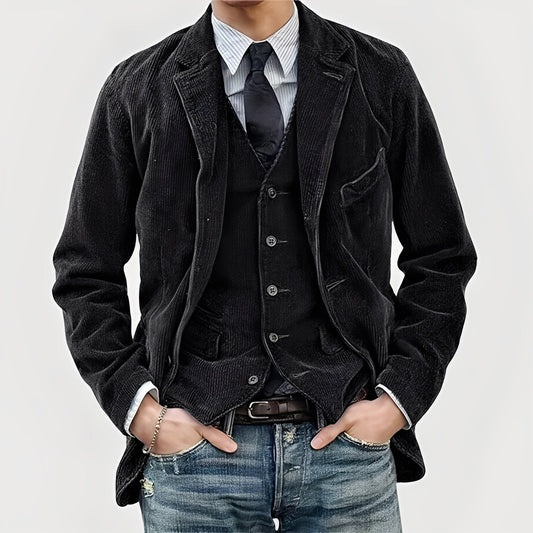 Men's Vintage-Style Corduroy Coat with Notch Lapels and Button Front 2