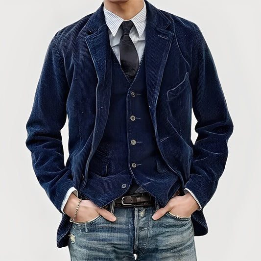 Men's Vintage-Style Corduroy Coat with Notch Lapels and Button Front 3