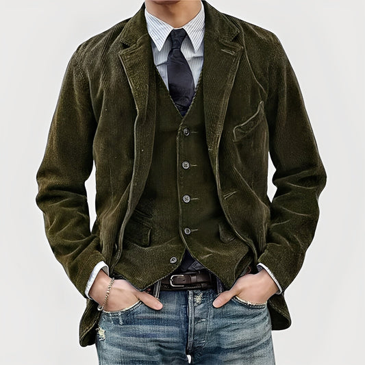 Men's Vintage-Style Corduroy Coat with Notch Lapels and Button Front 4