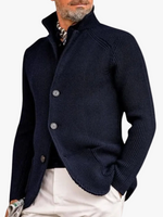 Men's Waffle-Knit Cardigan Sweater with Stand Collar and Button Front 0