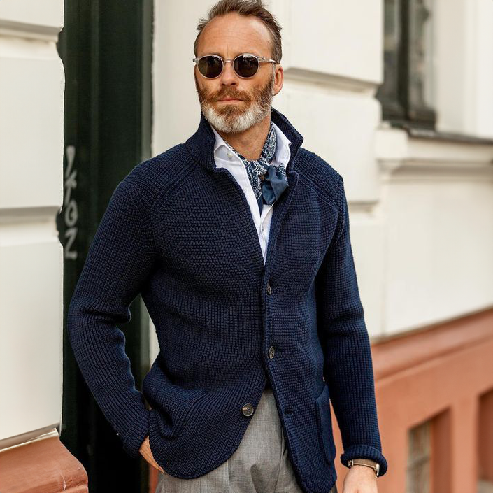 Men's Waffle-Knit Cardigan Sweater with Stand Collar and Button Front 2