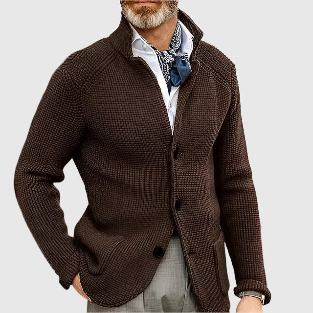 Men's Waffle-Knit Cardigan Sweater with Stand Collar and Button Front 3