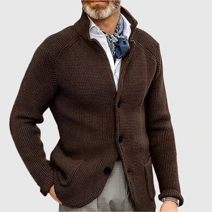 Men's Waffle-Knit Cardigan Sweater with Stand Collar and Button Front 3