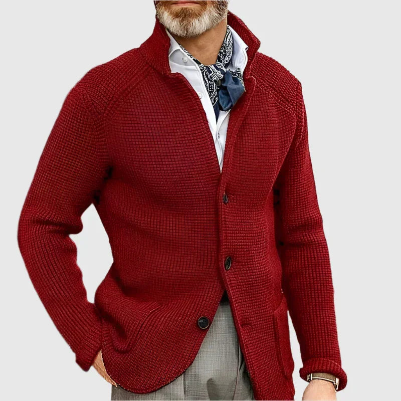 Men's Waffle-Knit Cardigan Sweater with Stand Collar and Button Front 4