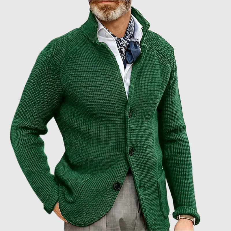 Men's Waffle-Knit Cardigan Sweater with Stand Collar and Button Front 5